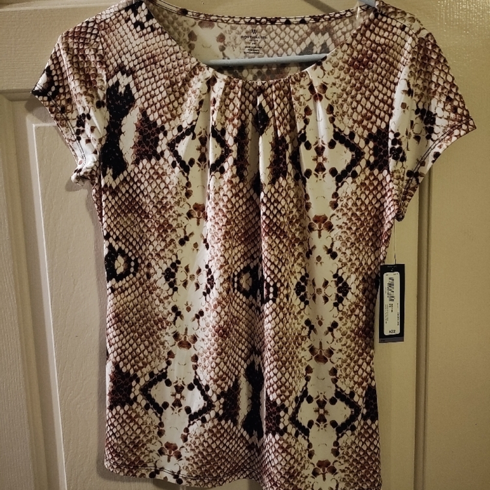Fitted Brown and Cream Cap Sleeve Blouse